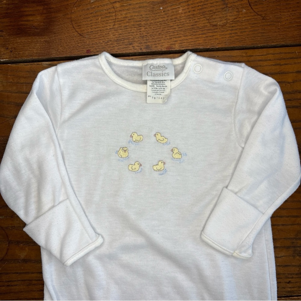 Vintage Carters Sleep Sack Gown Newborn Unisex White Embroidered Ducks